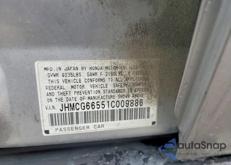 2001 Honda Accord Lx из США, поврежденный, VIN JHMCG66551C009886